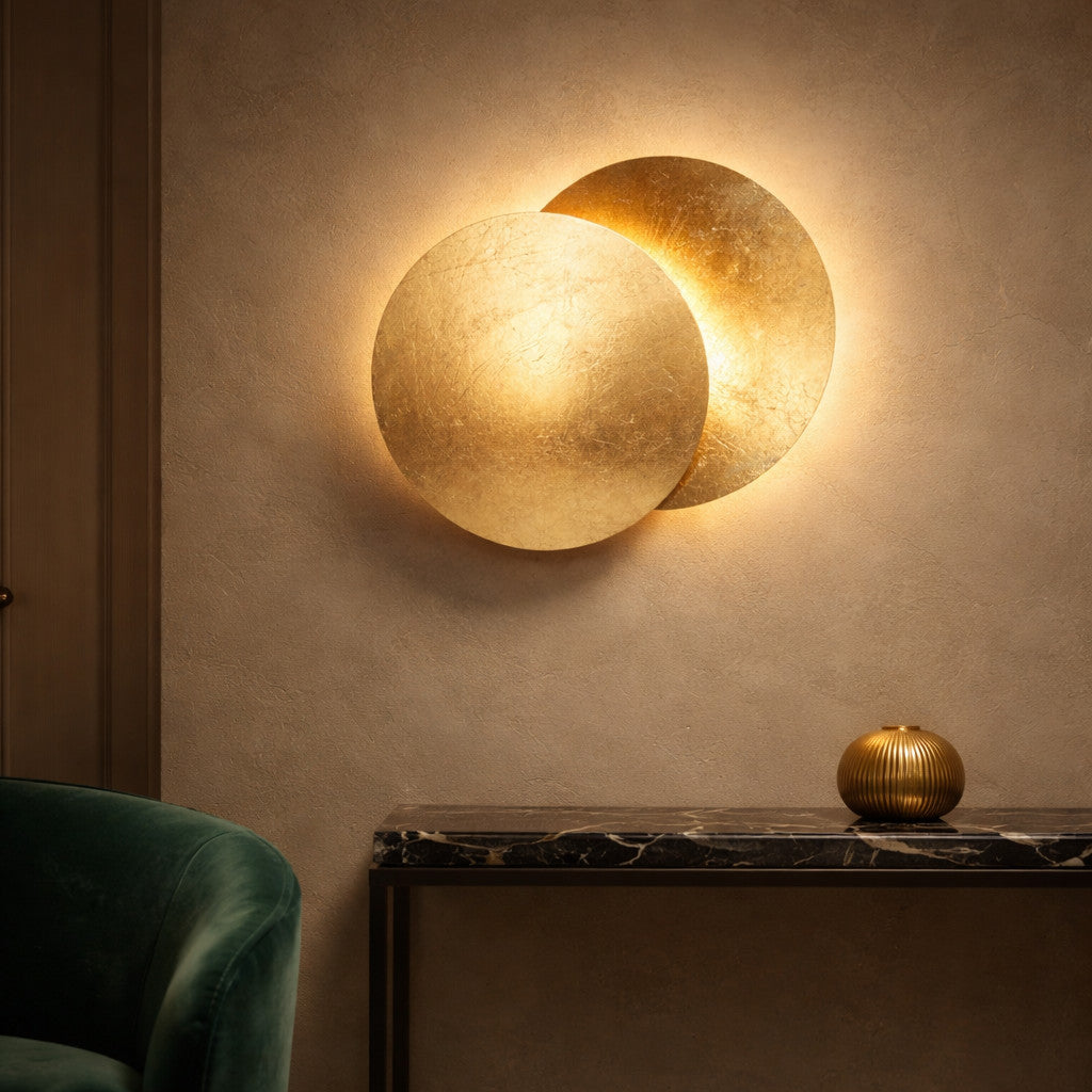 Applique murale LED en forme de lune, finition dorée, 20 ou 25 cm
