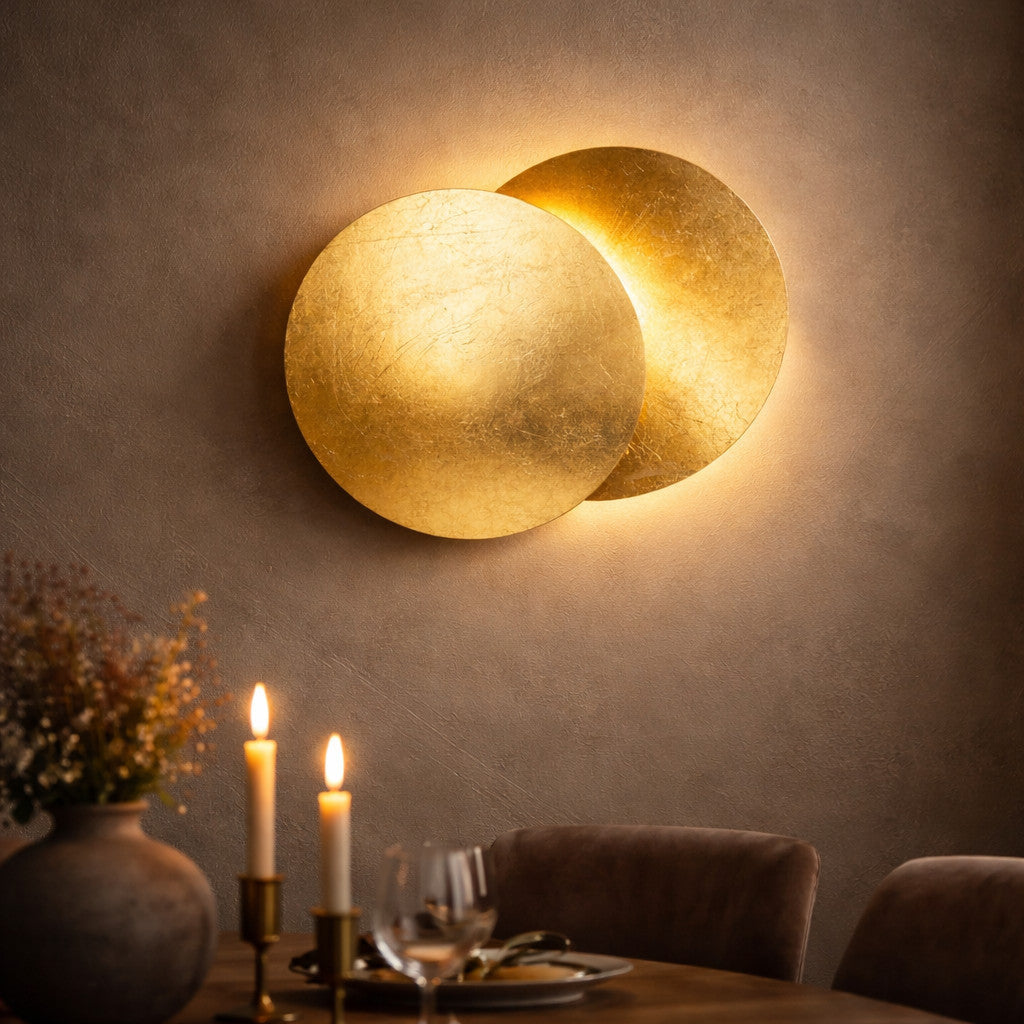 Applique murale LED en forme de lune, finition dorée, 20 ou 25 cm