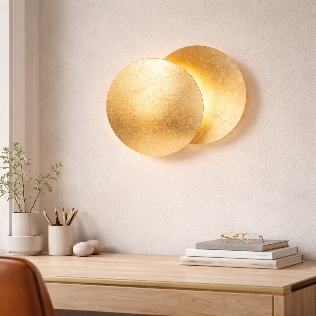 Applique murale LED en forme de lune, finition dorée, 20 ou 25 cm