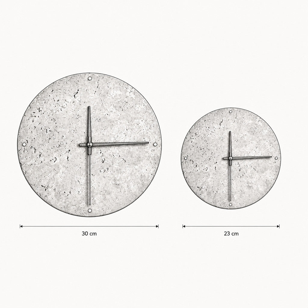 Applique murale horloge en travertin avec LED, 23 ou 30 cm