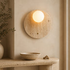 Applique murale en travertin et globe en verre, ronde ou verticale