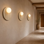Applique murale en travertin et globe en verre, ronde ou verticale