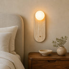 Applique murale en travertin et globe en verre, ronde ou verticale