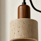Applique murale verticale en travertin et bois, bras courbé, LED 3 000 K