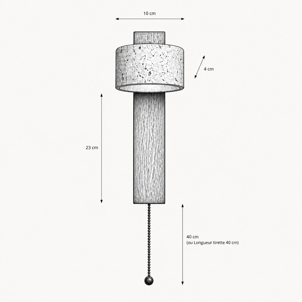 Applique murale orientable en travertin et bois, interrupteur à tirette