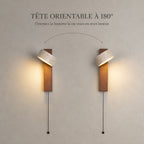 Applique murale orientable en travertin et bois, interrupteur à tirette