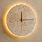 Applique murale horloge en travertin avec LED, 23 ou 30 cm