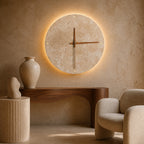 Applique murale horloge en travertin avec LED, 23 ou 30 cm