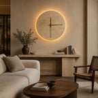 Applique murale horloge en travertin avec LED, 23 ou 30 cm