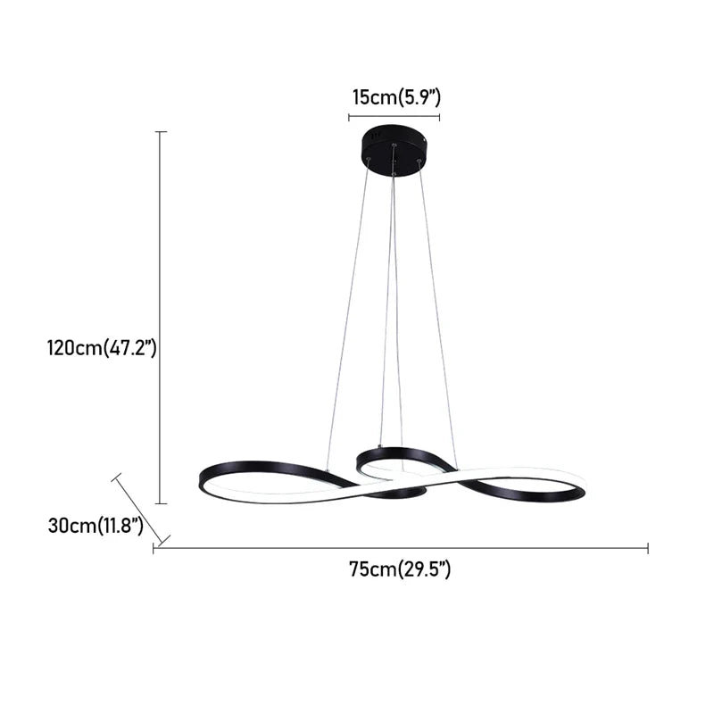 Suspension LED ruban infini, aluminium noir, variable avec télécommande