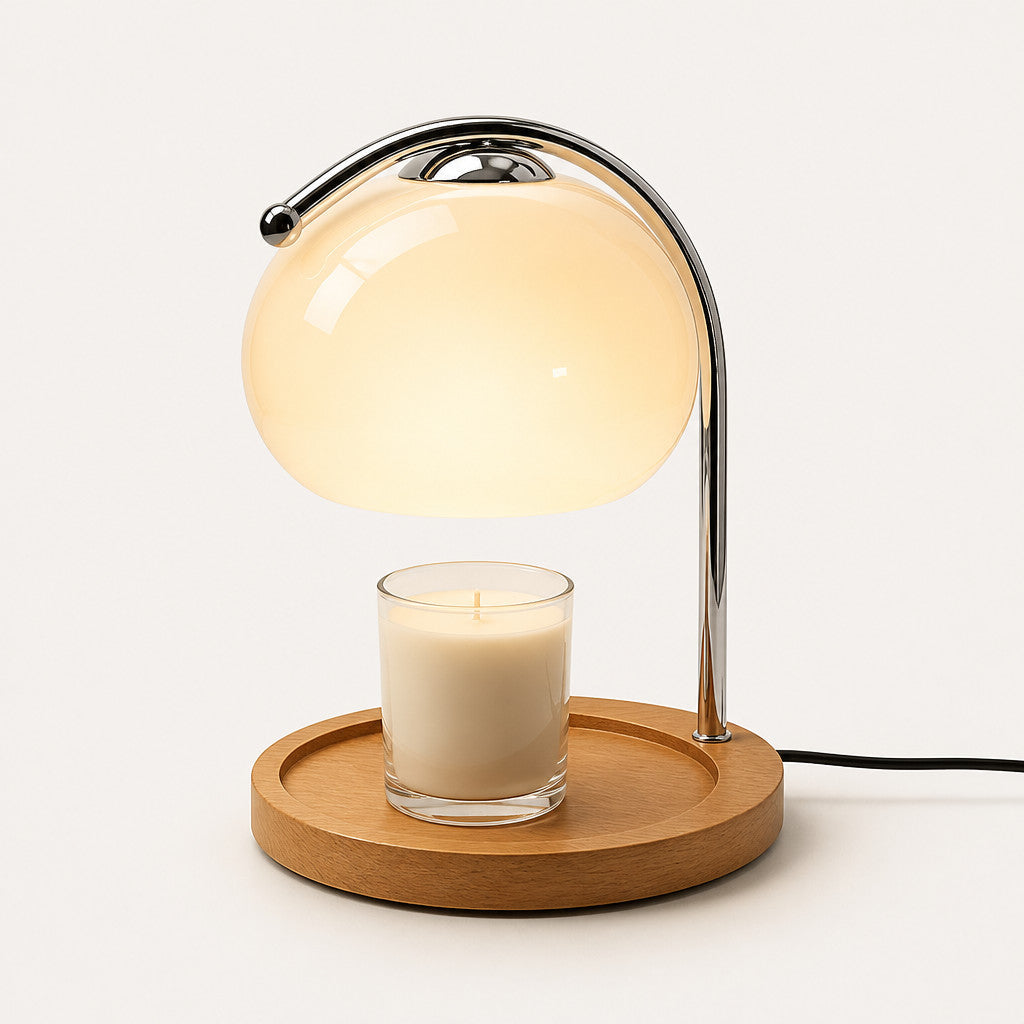 Lampe à poser lanterne en verre teinté avec fonction chauffe-bougie