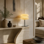 Lampe à poser en verre à abat-jour arrondi, variation progressive de la lumière