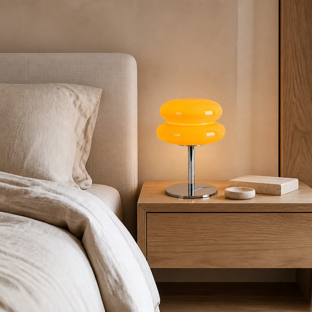 Lampe à poser en verre à abat-jour arrondi, variation progressive de la lumière