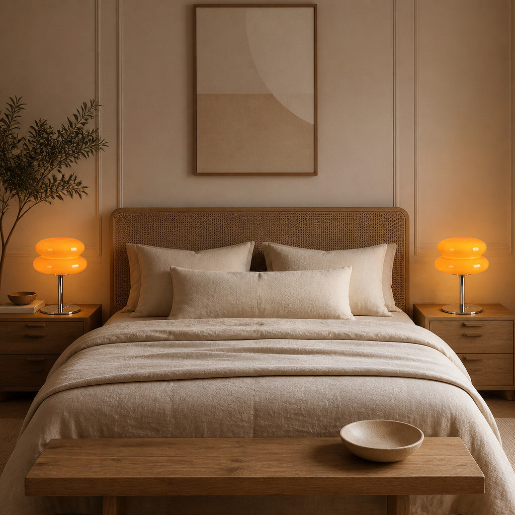 Lampe à poser en verre à abat-jour arrondi, variation progressive de la lumière
