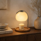 Lampe à poser lanterne en verre teinté avec fonction chauffe-bougie