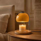 Lampe à poser lanterne en verre teinté avec fonction chauffe-bougie