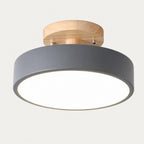 Plafonnier LED rond Ø 18 cm en aluminium et bois, ruban LED tricolore