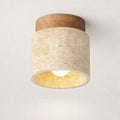 Plafonnier LED rond en plâtre givré et bois, intensité variable