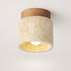 Plafonnier LED rond en plâtre givré et bois, intensité variable