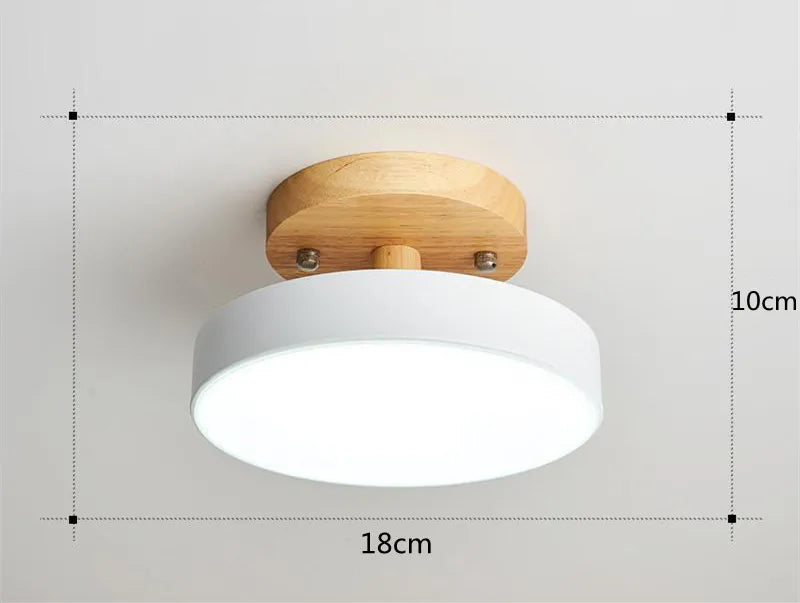 Plafonnier LED rond Ø 18 cm en aluminium et bois, ruban LED tricolore