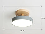 Plafonnier LED rond Ø 18 cm en aluminium et bois, ruban LED tricolore