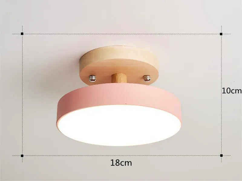Plafonnier LED rond Ø 18 cm en aluminium et bois, ruban LED tricolore