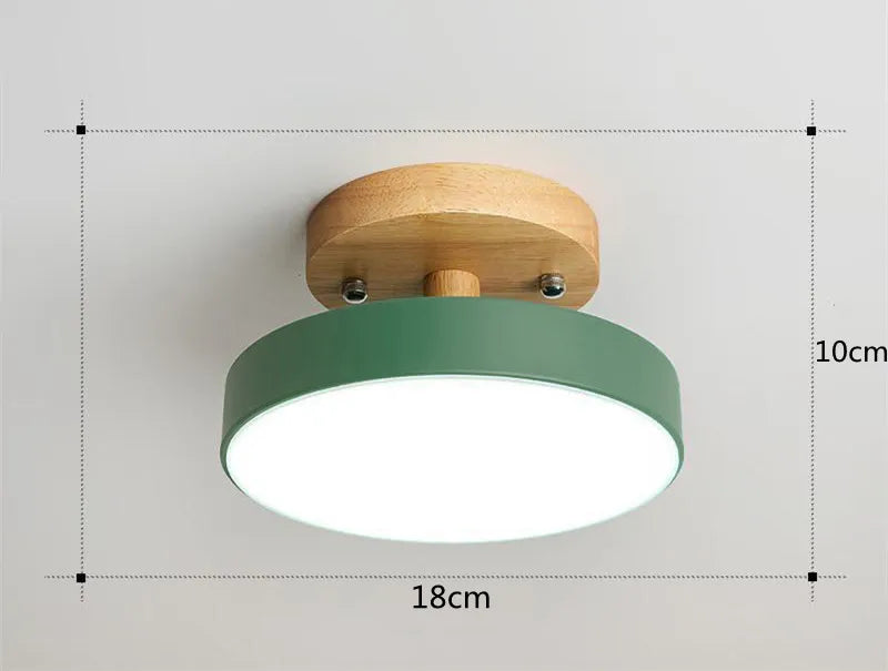 Plafonnier LED rond Ø 18 cm en aluminium et bois, ruban LED tricolore