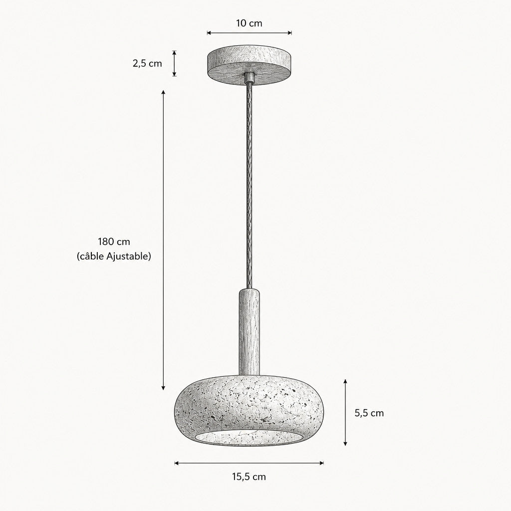 Suspension LED en travertin, verre et bois, Ø 15 cm, 3 000 à 6 000 K