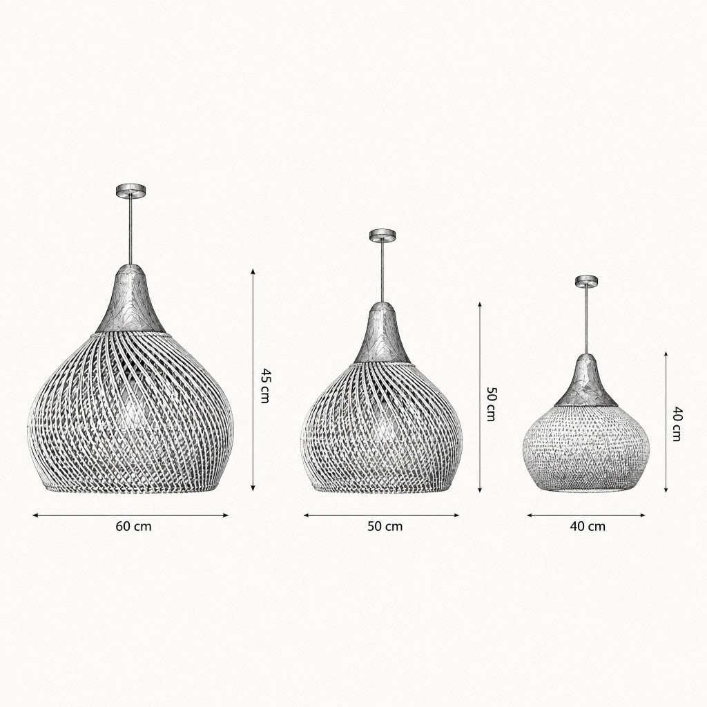 Suspension en rotin tressé style vintage, 40×40, 50×50 ou 60×45 cm