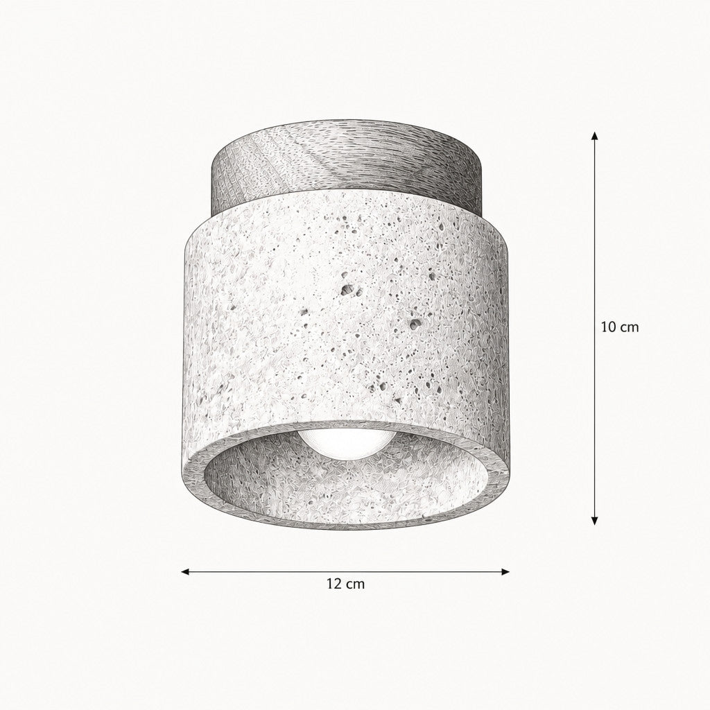 Plafonnier LED rond en plâtre givré et bois, intensité variable