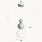 Suspension grappe de boules en travertin, accent bois, LED incluse