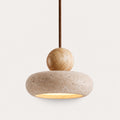 Suspension en travertin et bois, style vintage, LED G9 incluse