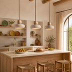 Suspension en travertin et bois, style vintage, LED G9 incluse