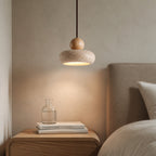 Suspension en travertin et bois, style vintage, LED G9 incluse