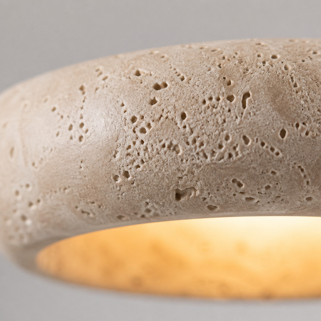 Suspension en travertin et bois, style vintage, LED G9 incluse