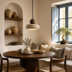 Suspension en travertin et bois, style vintage, LED G9 incluse