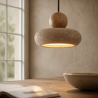 Suspension en travertin et bois, style vintage, LED G9 incluse