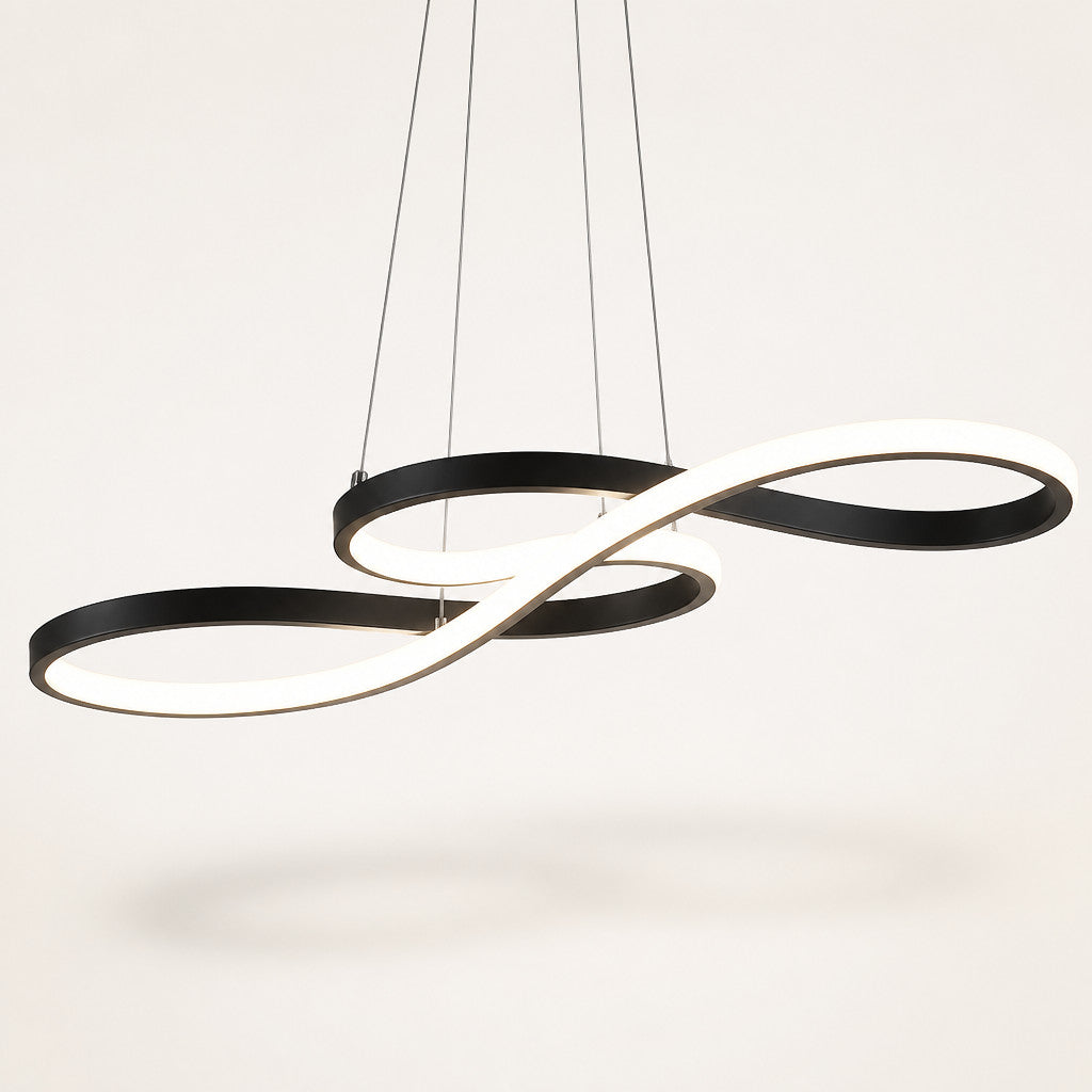 Suspension LED ruban infini, aluminium noir, variable avec télécommande