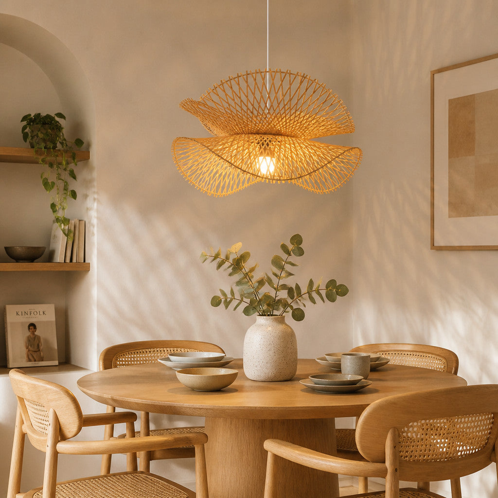 Suspension en bambou tressé, forme rayonnante, Ø 55 cm