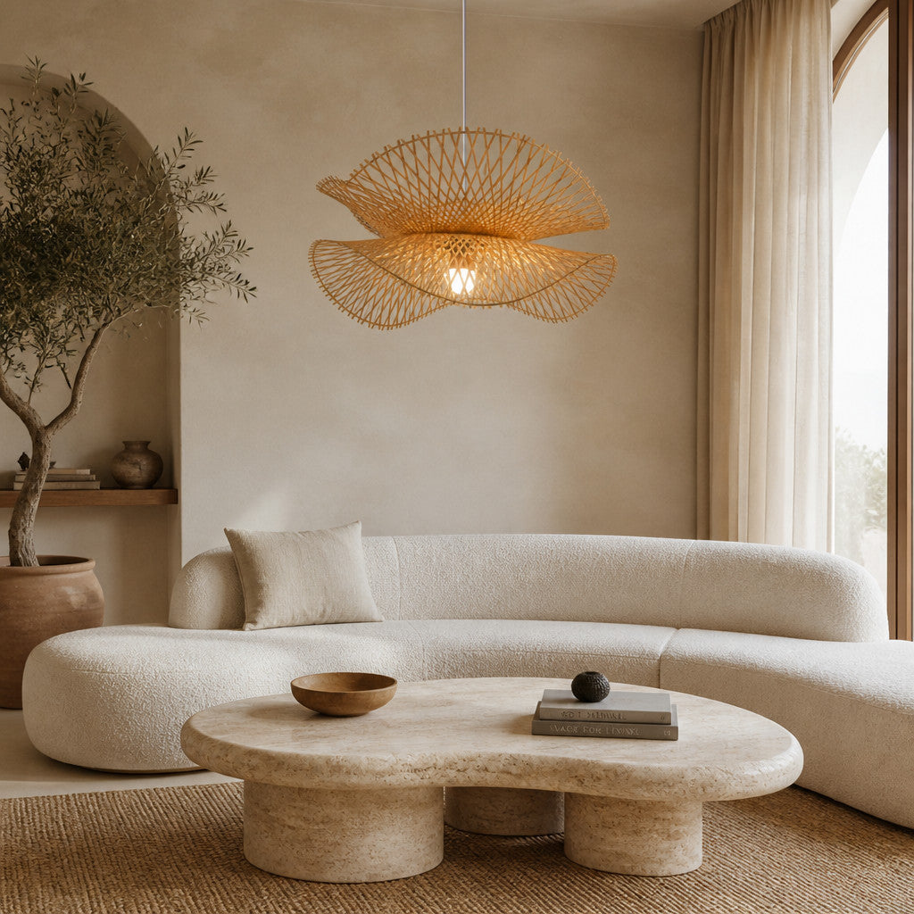 Suspension en bambou tressé, forme rayonnante, Ø 55 cm