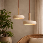 Suspension LED en travertin, verre et bois, Ø 15 cm, 3 000 à 6 000 K