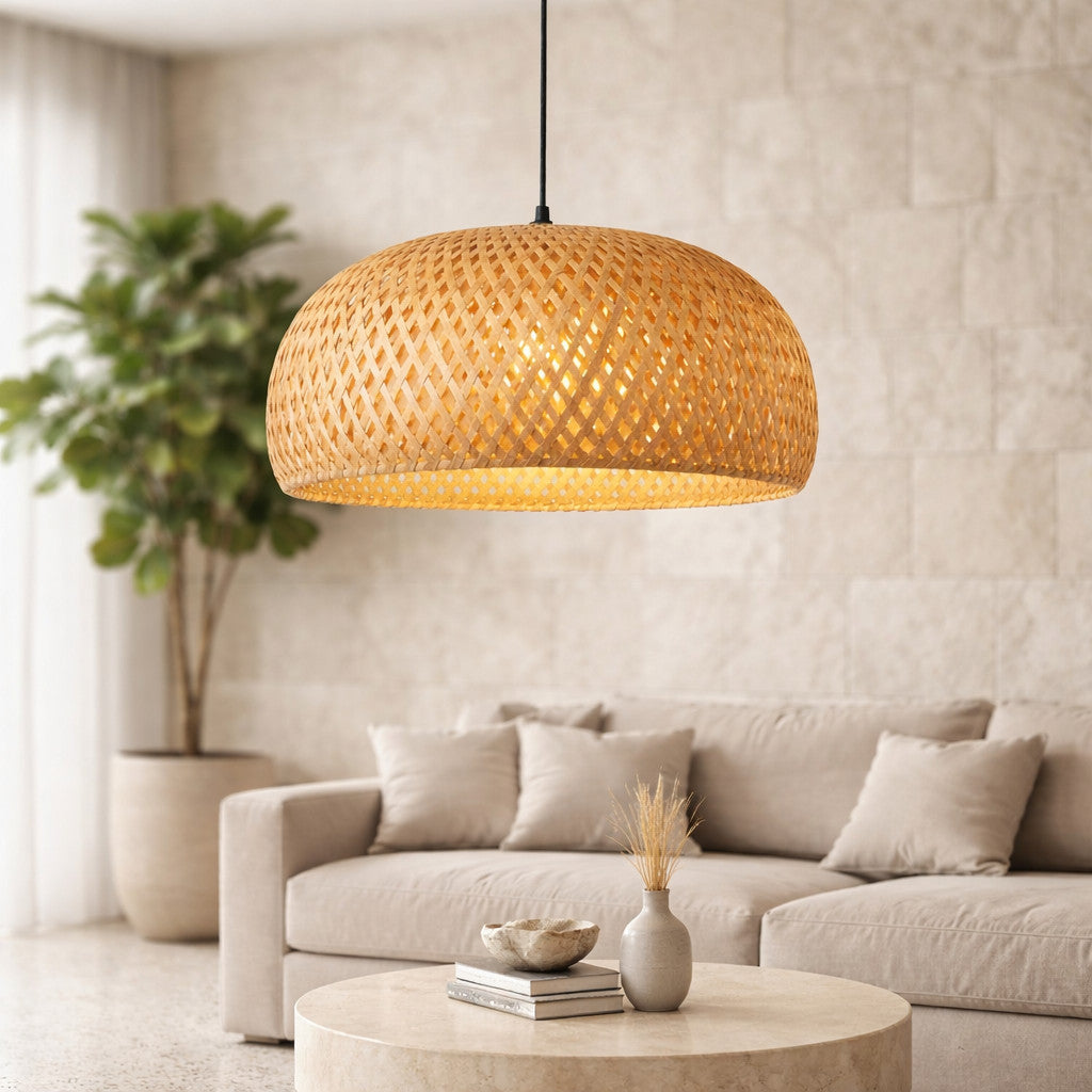 Suspension en rotin tressé, forme dôme, Ø 48 cm