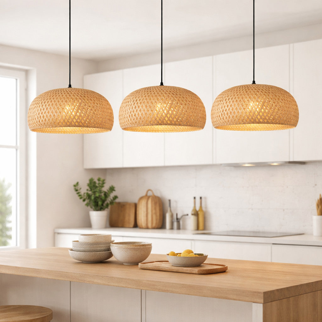 Suspension en rotin tressé, forme dôme, Ø 48 cm