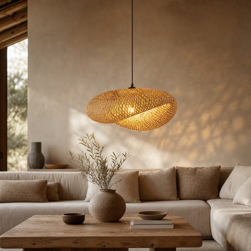 Suspension ovale en rotin tressé, 40, 50 ou 60 cm