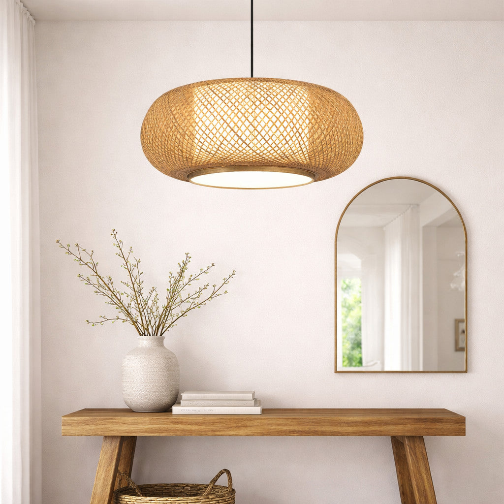 Suspension tambour en rotin tressé, hauteur 40 ou 50 cm