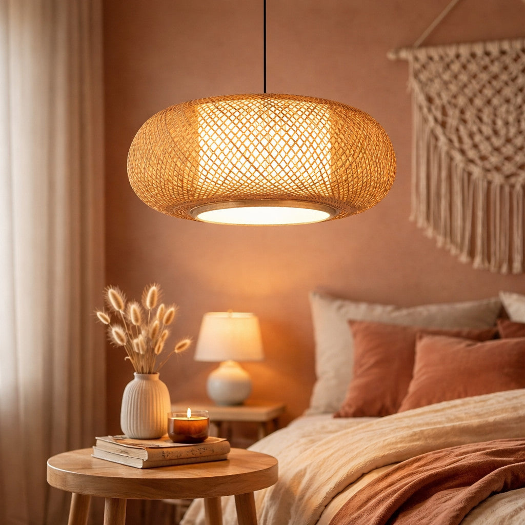 Suspension tambour en rotin tressé, hauteur 40 ou 50 cm