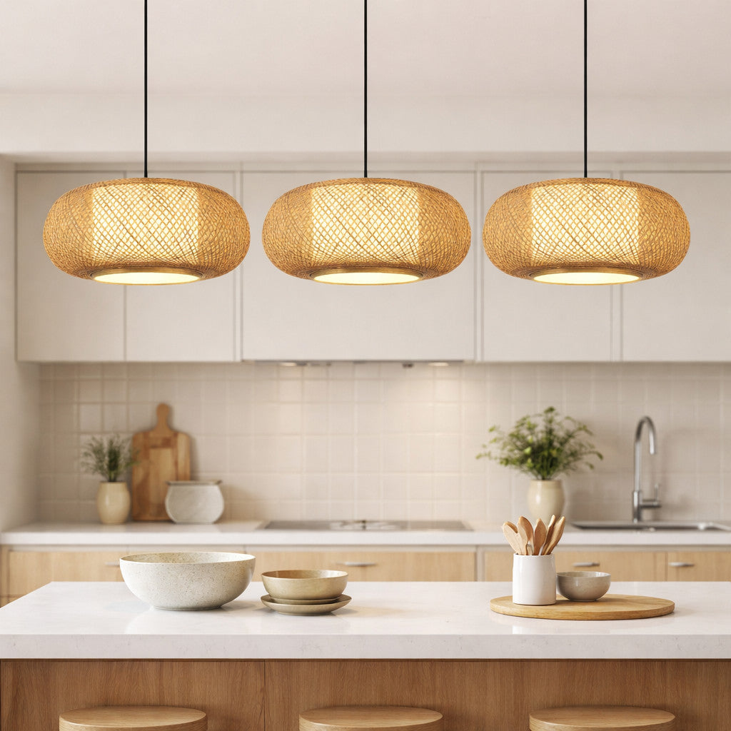 Suspension tambour en rotin tressé, hauteur 40 ou 50 cm