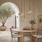 Suspension LED en travertin, verre et bois, Ø 15 cm, 3 000 à 6 000 K