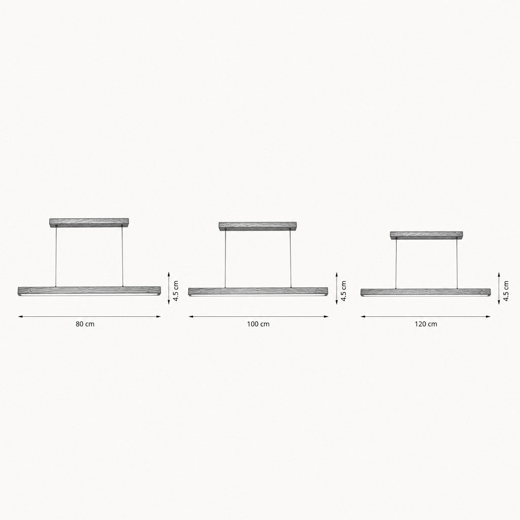 Suspension linéaire LED en bois, 80, 100 ou 120 cm, blanc chaud 3 000 K