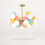 Lustre multi-branches en verre et fer, 10 ou 12 globes, blanc ou coloré